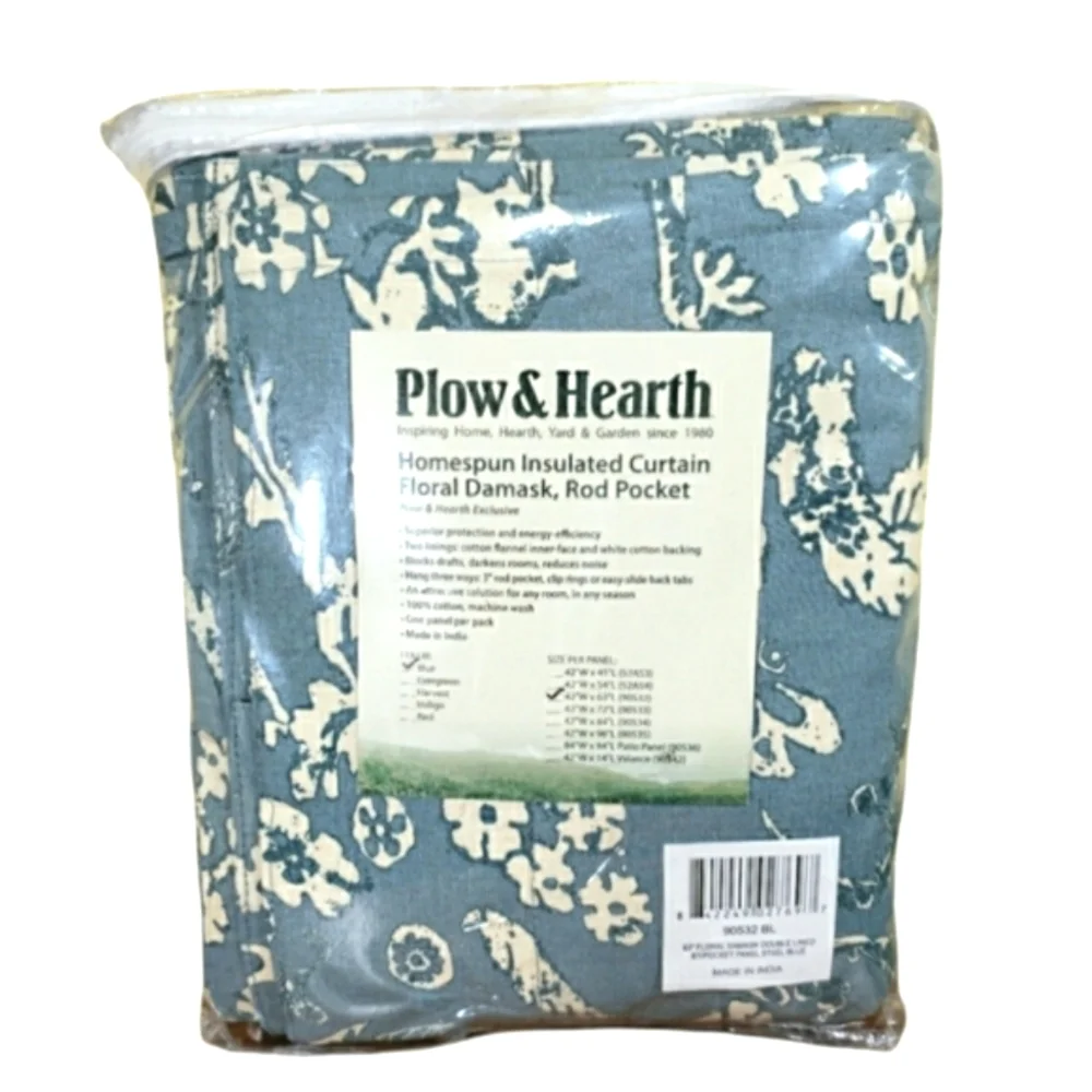 Plow & Hearth Homespun Insulated Curtain Floral Damask Rod-Pocket 42